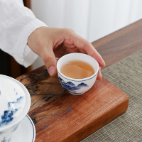金镶玉功夫茶具套装 茶壶茶杯陶瓷送礼品盒高档 手绘青山碧水茶具