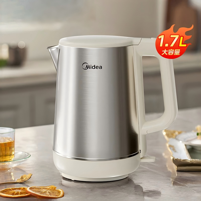 美的 高颜值简约西式复古风304不锈钢家用1.7L大容量电水壶 SH17DG02
