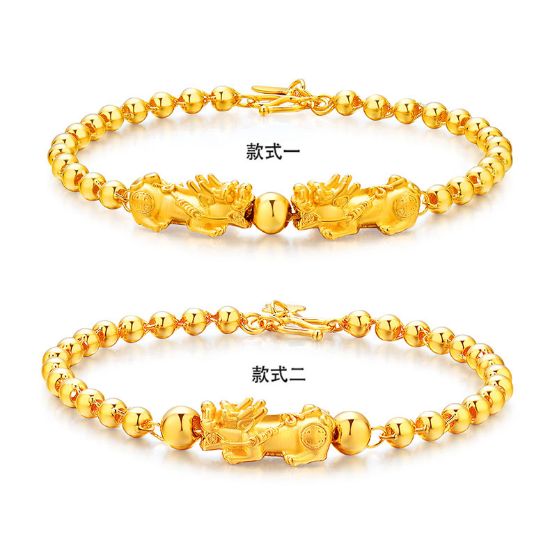 黄金码头 足金999貔貅圆珠手串3D硬金手链送女友闺蜜节日生日礼物