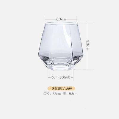【送勺】简约透明喝水杯女ins风杯子家用创意个性金边玻璃杯耐热 透明色1支(不含勺) 菱形杯容量300ml(送勺)