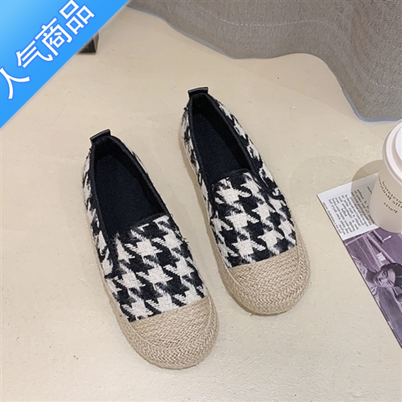 SUNTEK渔夫鞋女一脚蹬懒人豆豆鞋2023秋季新款单鞋平底舒适休闲乐福鞋女 黑色8899 37