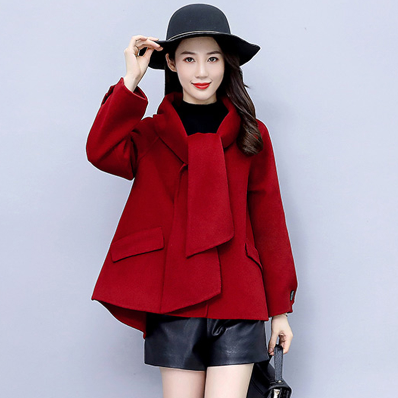 语娄绒披肩斗篷外套女2022新款高端小个子短款新娘红色毛呢大衣毛呢