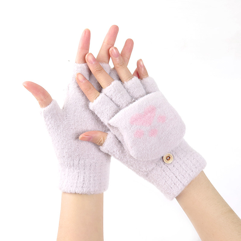 韩版半指手套秋冬季女士毛线保暖可爱学生百搭露指冬天针织漏五指