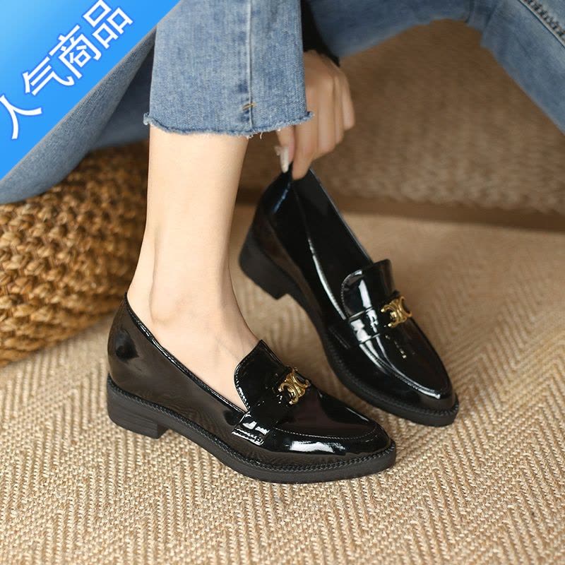 SUNTEK2023春季英伦尖头单鞋内增高厚底小皮鞋女乐福鞋工作鞋子小码3233图片