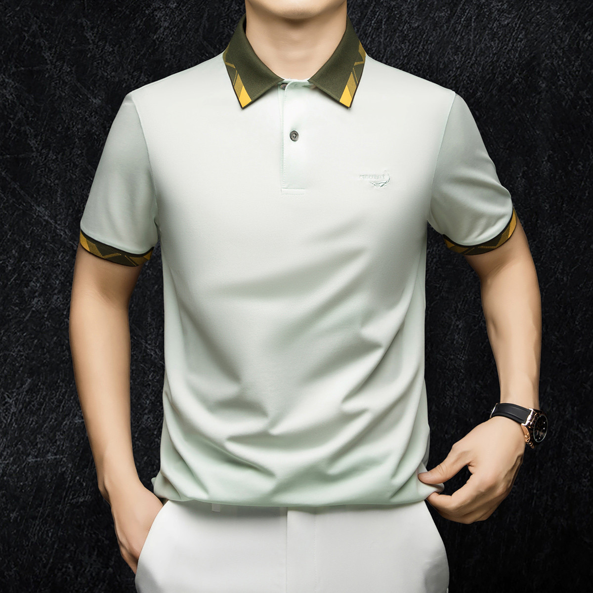 鳄鱼恤CROCODILE 男士夏季透气凉爽蚕丝商务POLO衫高清大图