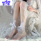Ideamini玻璃丝中筒袜子女白色珍珠蝴蝶结短袜水晶蕾丝透明丝袜袜子
