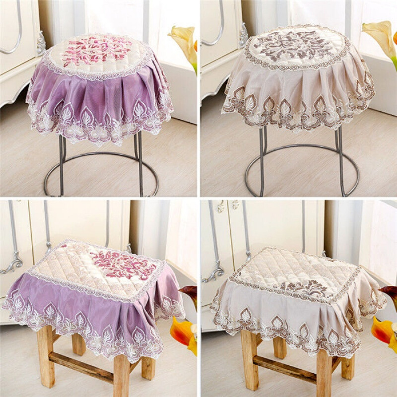 布艺防滑欧式小方凳坐垫小圆凳子套罩加厚单人双人钢琴凳坐垫蝶恋花咖