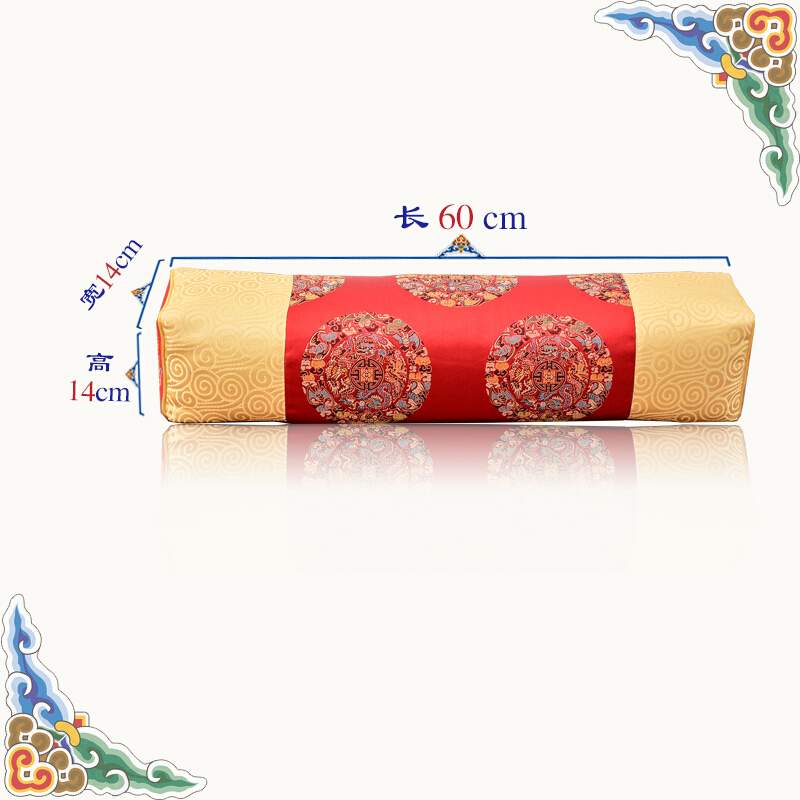 梦逸美仿古长方形绣花中国风护颈椎修复专用式花荞麦皮枕头 富贵福团红