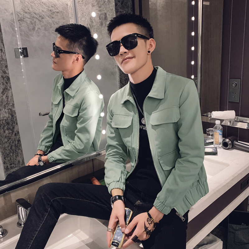 yuansu社会人外套男发型师痞帅潮牌夹克韩版潮流百搭帅气快手网红外衣