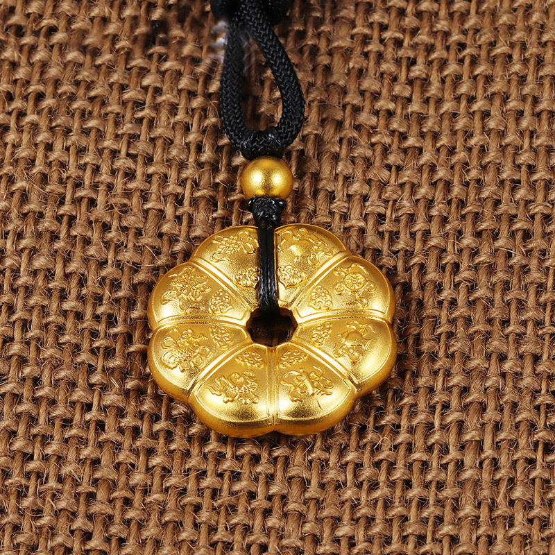 黄金码头古法足金999八宝俱全吊坠黄金平安坠子项链节日生日送礼