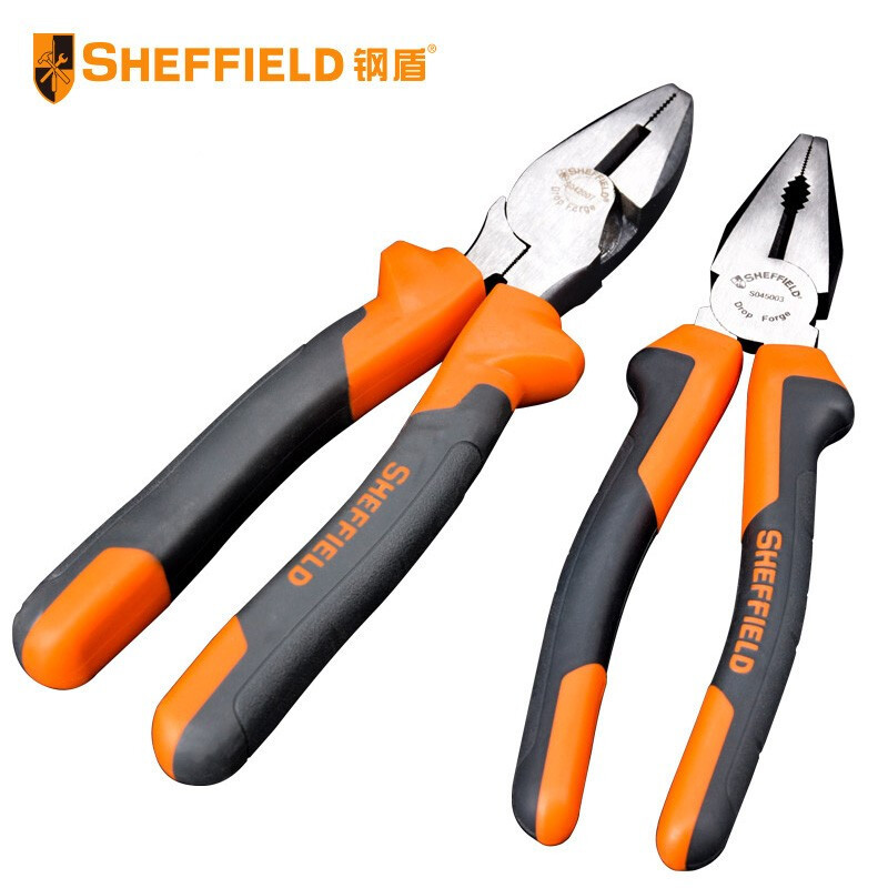 钢盾(SHEFFIELD)S045005 8英寸 双色柄钢丝钳 多功能省力型钢丝钳老虎钳子断线钳 尖嘴钳 1个