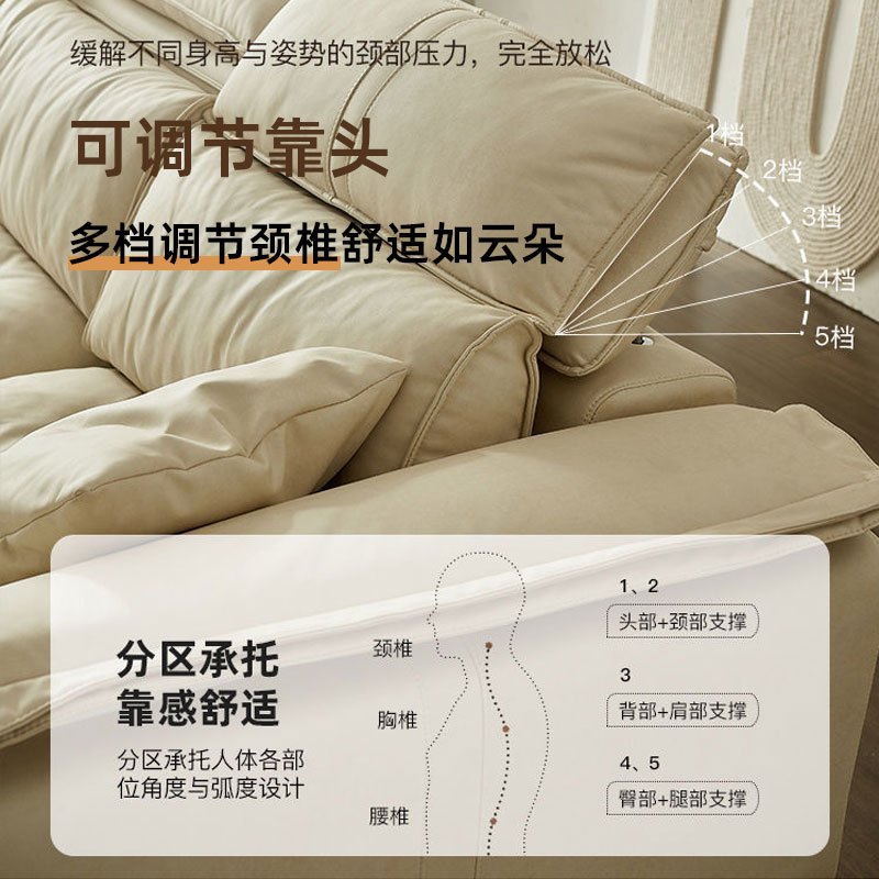 兰秀家居 奶油风免洗科技布羽绒沙发超宽坐深靠枕调节超软懒人贵妃L型沙发