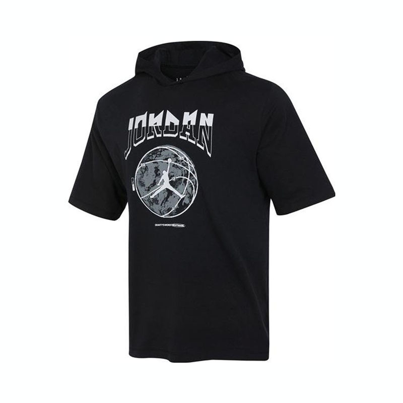jordanlogo字母印花图案运动连帽短袖t恤男款黑色fb7428010