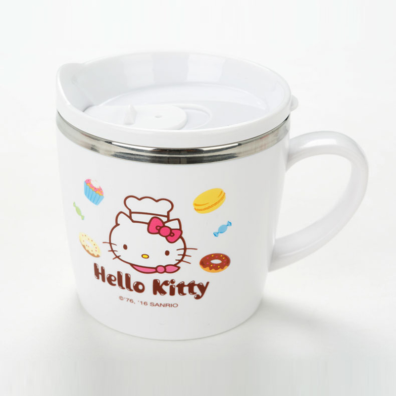 HelloKitty凯蒂猫不锈钢儿童单柄饮水杯宝宝喝水杯200ml白色3个月以上婴儿训练饮水杯带手柄3722