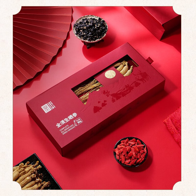 长白山人参全须生晒参菊花芯纹全须生晒参礼盒80g*1盒高清大图