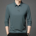 2025春季新款翻领长袖T恤男轻熟休闲印花字母透气男士polo衫 4XL 豆绿