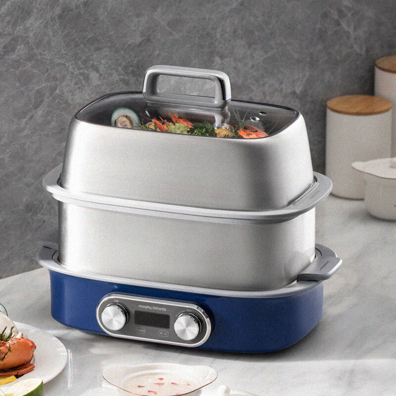 摩飞电器(Morphyrichards) 电蒸锅家用 MR1168 【大炖盅+蒸盘+小甜盅*2】轻奢蓝套装 12L