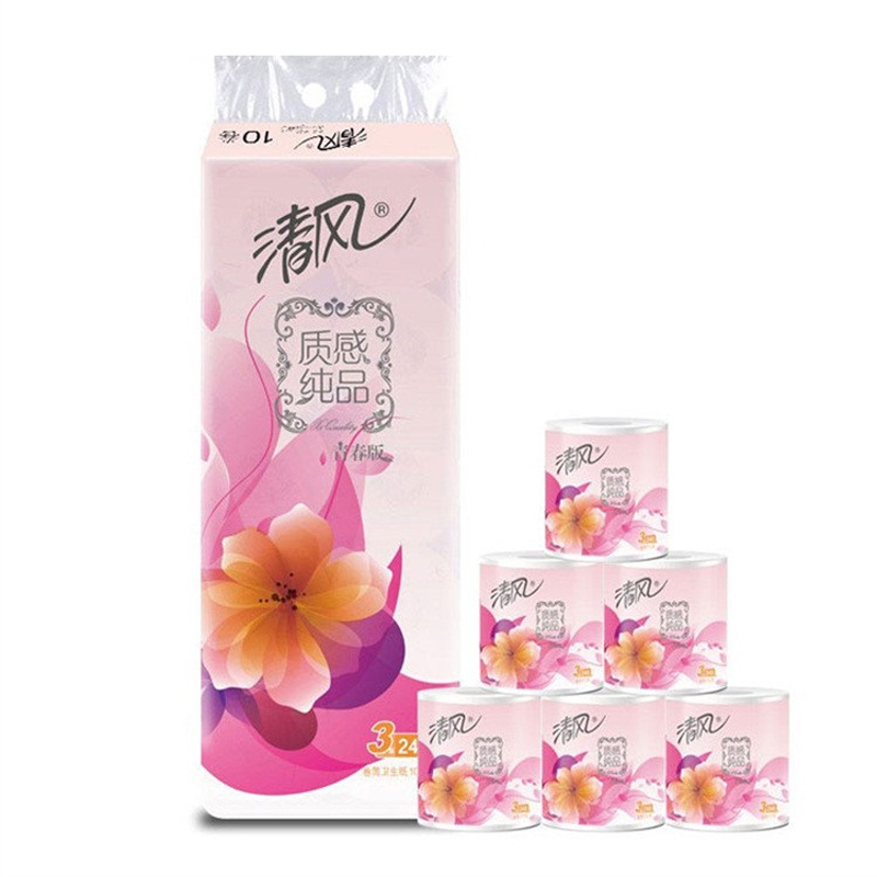 清风 卷纸 质感纯品青春版三层245段*10卷卷筒卫生纸巾厕纸手纸高清大图