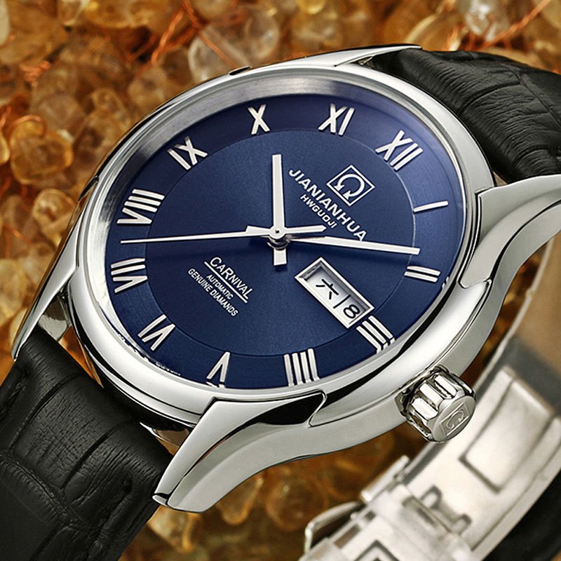 瑞士嘉年华carnival全自动机械表男表休闲时尚手表防水真皮表带腕表