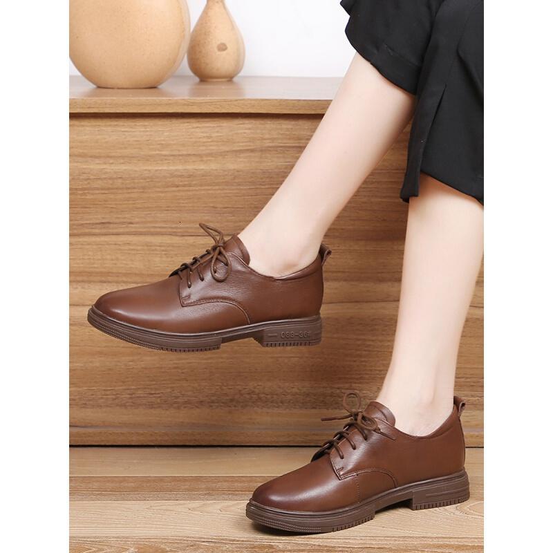 旺奈wangnai低跟软底中年女鞋真皮休闲妈妈鞋时尚欧美风女皮鞋秋冬季