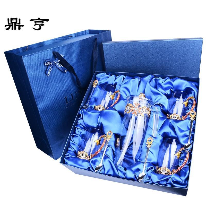 鼎亨LUXURY欧式珐琅彩水杯水壶套装家用个性花茶杯果汁杯耐热玻璃