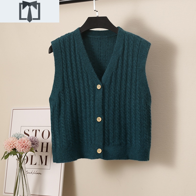 suntek毛衣针织马甲女背心春秋新款韩版宽松短款毛线坎肩女开衫学生外