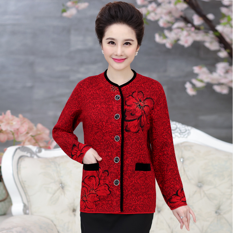 奶奶加厚毛衣妈妈冬装中老年人外套老人胖太太开衫加肥加大码妈妈装冬装外套新款婚礼老人衣服奶奶装毛衣开衫老年人春秋装女上衣高清大图