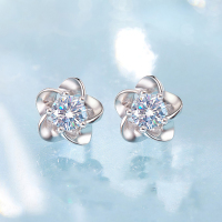 喜钻 S925银镶锆花形绽美耳钉E12009