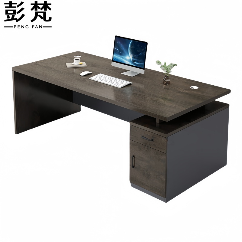 彭梵橡木色办公桌高清大图