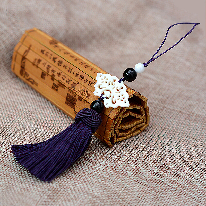 扇坠贝壳扇坠流苏中国结小穗子吊坠手工编织书签扇坠子黑紫1条