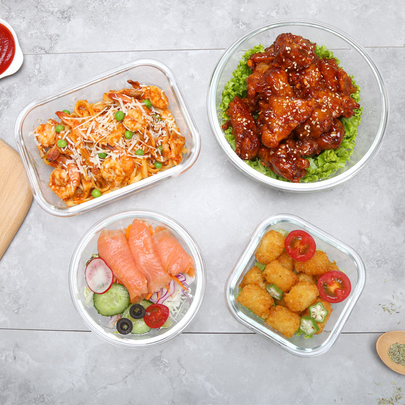 乐扣乐扣(LOCK&LOCK) 保鲜盒 微波炉饭盒玻璃便当盒 4件套(950ml+630ml+380ml+300ml)高清大图