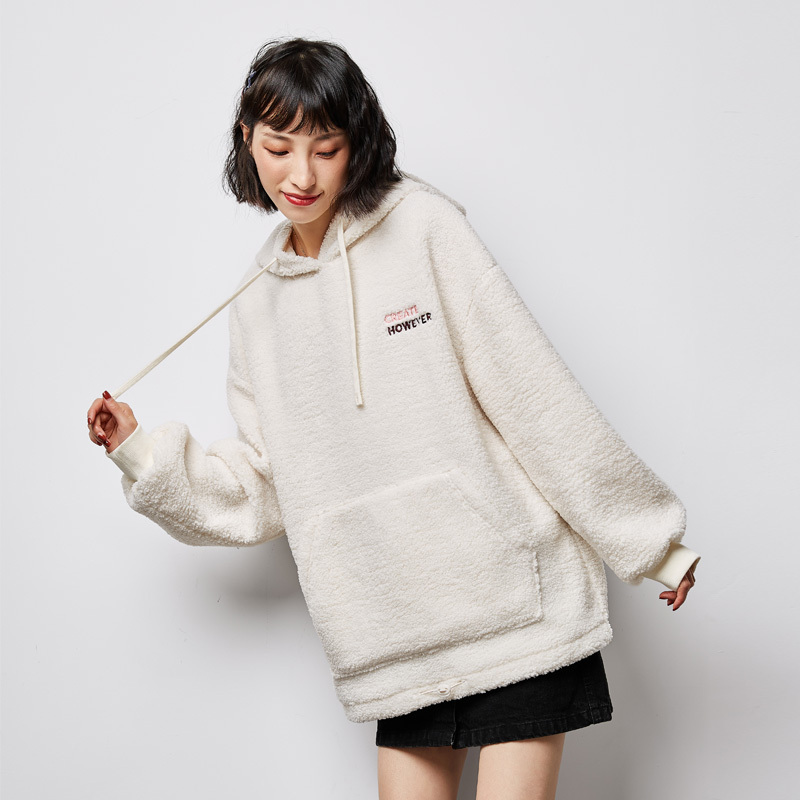 [2折价104.9元还可叠券]唐狮秋冬新款加绒卫衣女连帽仿羊羔绒韩版宽松