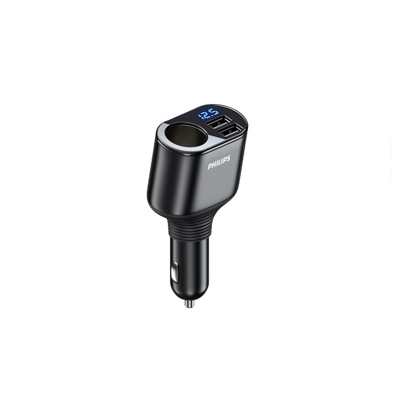 飞利浦车载充电器单点烟口双USB 360度转向+车载重力支架 DLP4102B/93+DLK2004B/93-太空灰