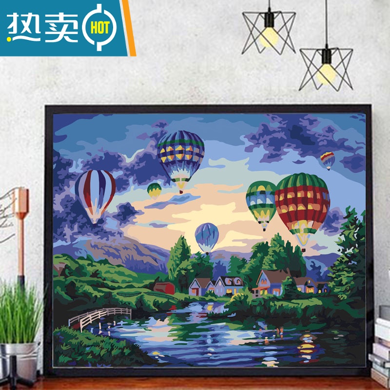 敬平diy手绘日式茶屋油彩画减压涂色数码画客厅风景装饰挂画装饰画 X092放飞梦想 60*75cm绷好2.5cm厚内框彩色画板+颜料+画笔+挂画