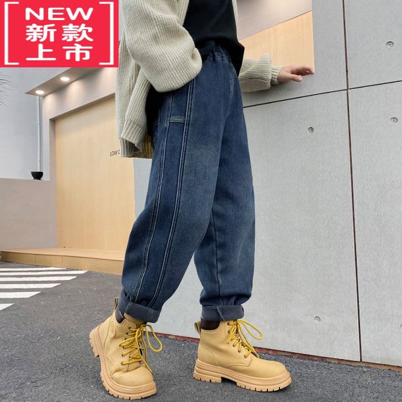 可莉允男童一体绒牛仔裤秋冬季2022新款儿童裤子中大童加绒保暖休闲长裤保暖裤图片