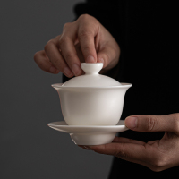 苏氏陶瓷(SUSHI CERAMICS)三才盖碗 中国白素烧功夫茶具泡茶碗