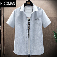 HLCOMAN短袖衬衫男夏季薄款痞帅半袖宽松冰丝寸衫上衣服纯色衬A XL 灰色