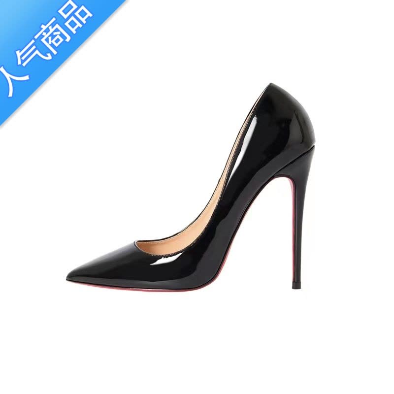 SUNTEK黑色高跟鞋床上调情2023夏季新款性感漆皮红底炮鞋细跟侧空单鞋女图片