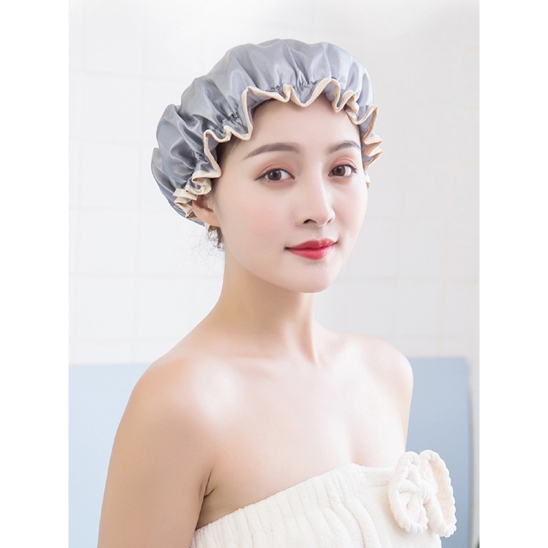浴帽女双层防水洗澡专用淋浴头套帽子沐浴发套防油烟防尘发套发帽 三维工匠 梅红[加大加厚防水更强]高清大图