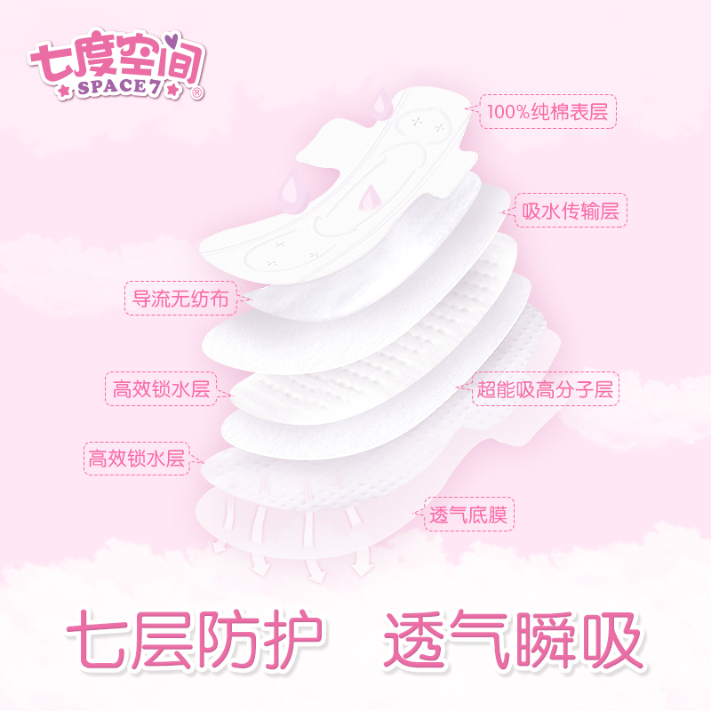 七度空间(space7)少女系列纯棉超薄日夜用组合76片 新老包装随机发货