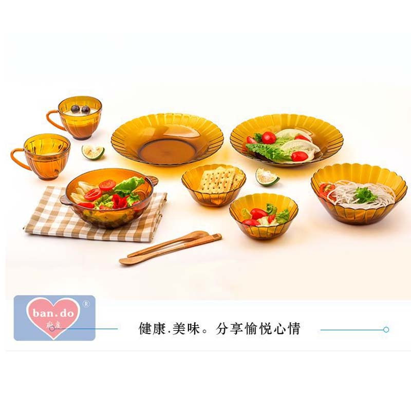 斑度康馥八件套 进口色料玻璃餐具琥珀色米饭碗餐碗家用套装