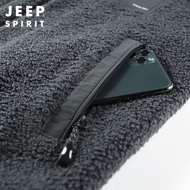 JEEP SPIRIT吉普立领加绒马甲男2021秋冬季宽松休闲立领夹克加厚抓绒衣