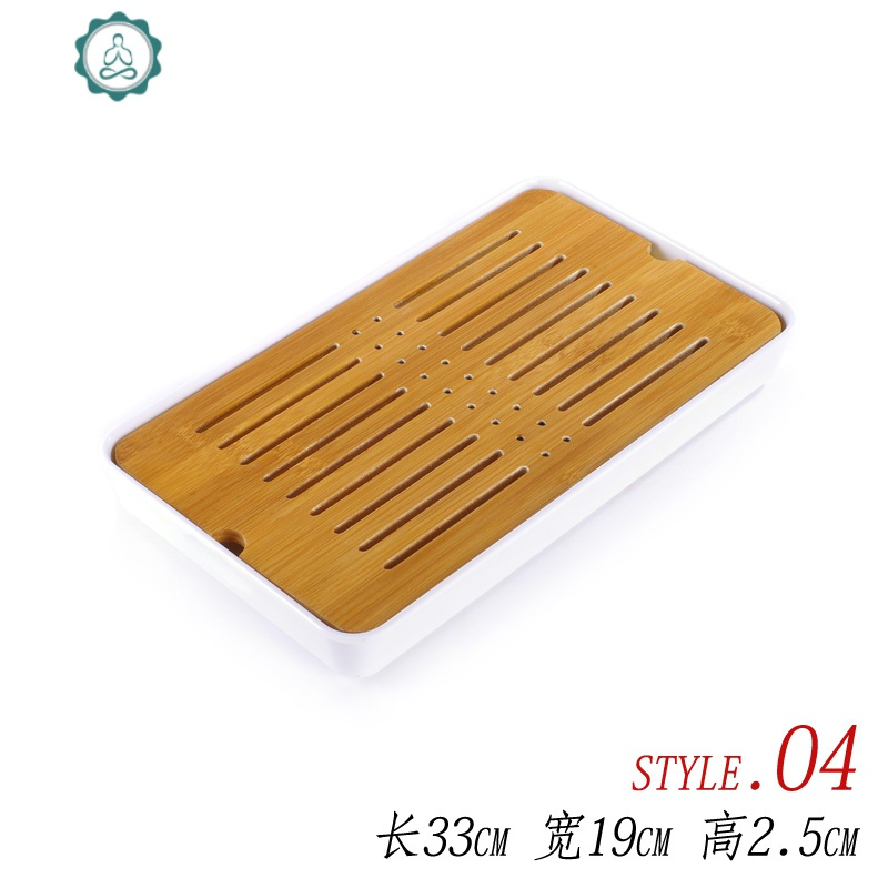 日式功夫竹制茶盘茶台实木迷你茶具家用茶海储水简约小托盘干泡台 封后 密胺盘款式04白色