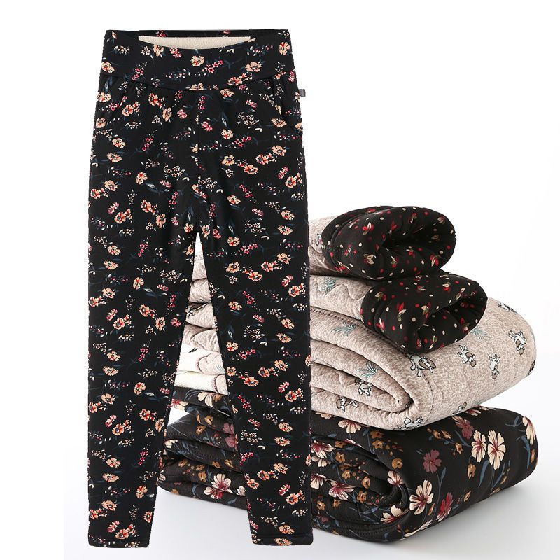 女冬季驼绒棉裤中老年三层加绒加厚高腰大码宽松保暖裤妈妈花棉裤