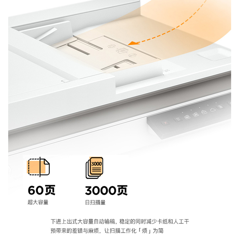 惠普(hp)2600f1平板馈纸式扫描仪高速扫描USB接口+25页速度+按键办公文件快速连续自动进纸A4双面扫描不降速