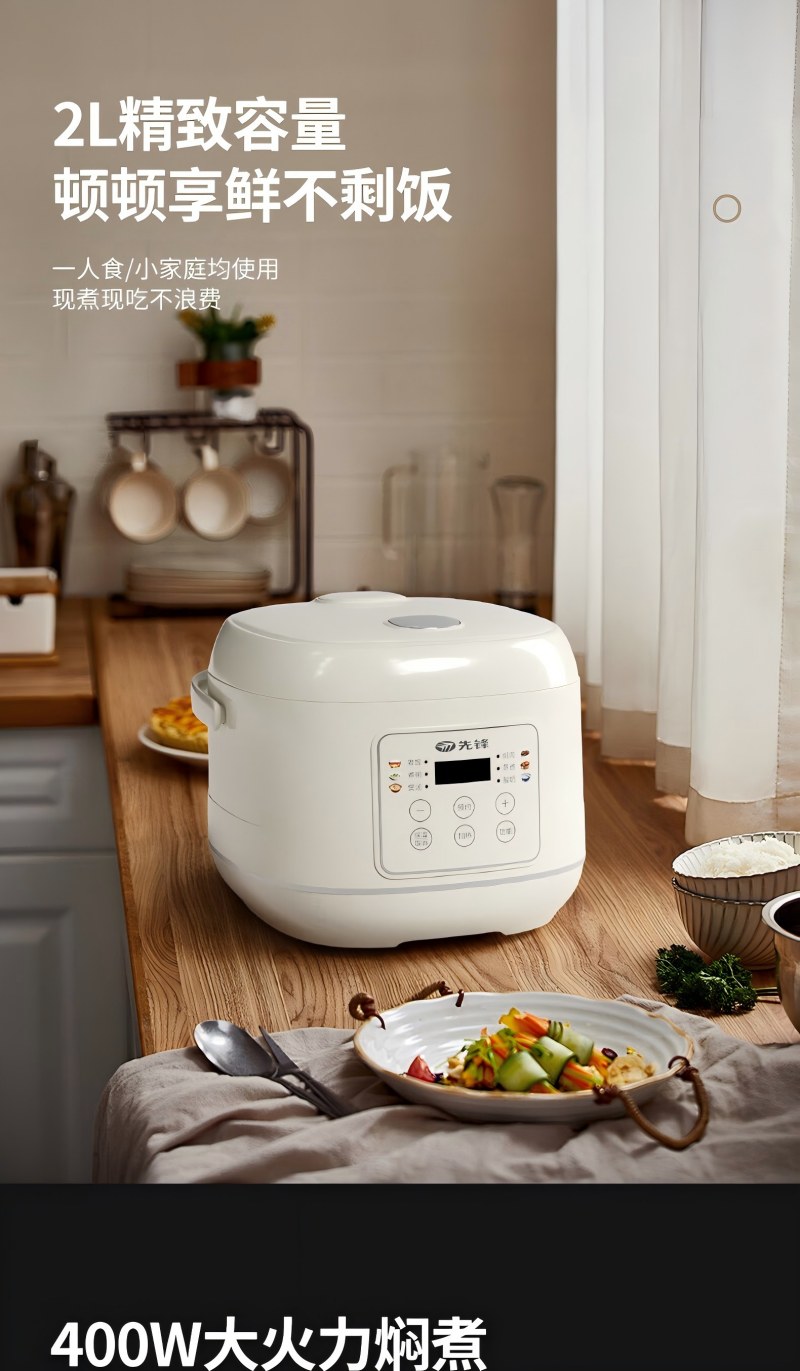 先锋 FD204-2405B 电饭煲 新款立体H加热 400W大火力焖煮 2L精致容量 24小时预约保温高清大图