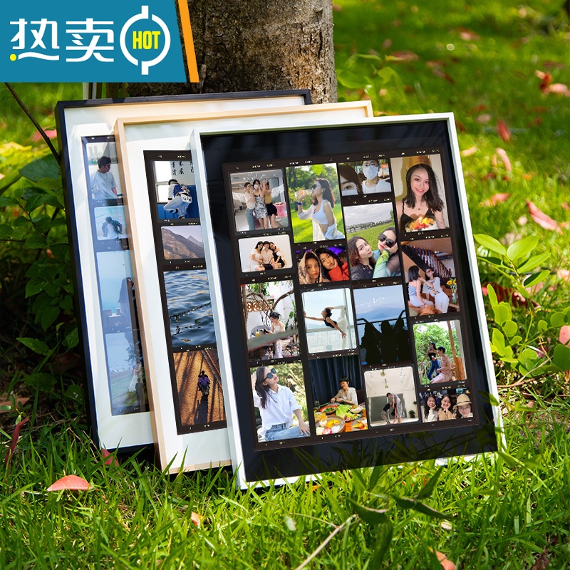 敬平情侣宫格相框diy定制挂墙送闺蜜女朋友家人结婚生日礼物 黑色铝合金 [30*40cm]白色卡纸高清大图