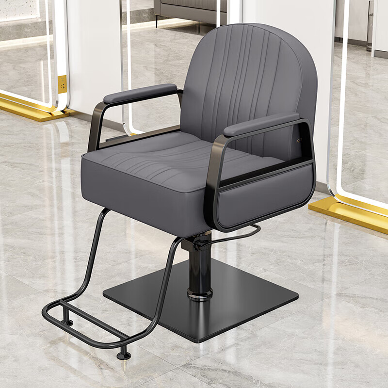 锦北理发椅美发凳子发廊专用升降旋转可放倒剪发椅深灰色不锈钢黑方盘高清大图