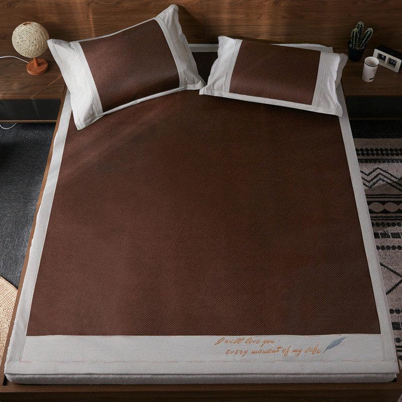 家柏饰(CORATED)夏天凉席1.5米1.8m床双人藤席1.2单人编席可折叠水洗三件套席子 藤席-绣花款(棕色) 1.8m（6英尺）床