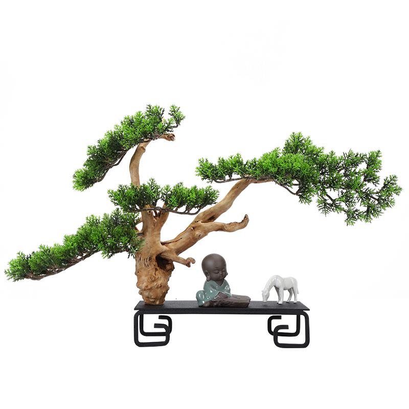 美帮汇仿真新中式迎客松盆景绿植客厅酒店家居玄关装饰品样板间软装摆件高清大图